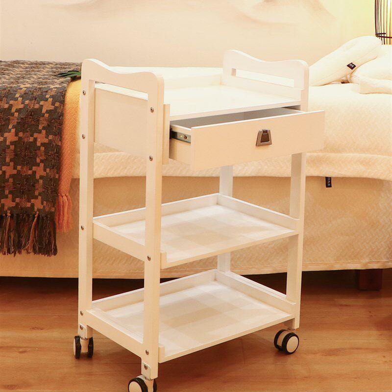 原木色日式实木腿美容推车皮z肤管理三层带抽屉置物架白色欧式