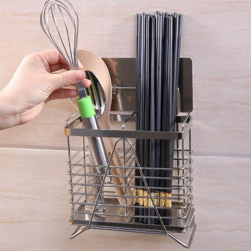 厨房家用沥水筷子304SQ-5171不锈壁钢盒筷子筒笼挂式餐具收纳免打,餐饮具,餐具笼/架,淘宝优惠券,粉丝福利购,淘宝优惠卷