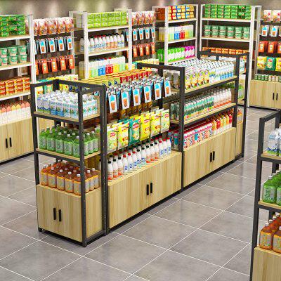 超市货架展示架多层零食饮料架子小卖部便利店单面双面挂钩展示柜