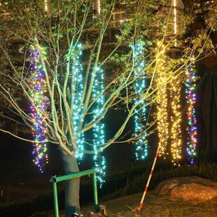 园新年彩灯太阳能鞭炮灯流RQE水挂木装饰灯亮串灯过年庭院花树区