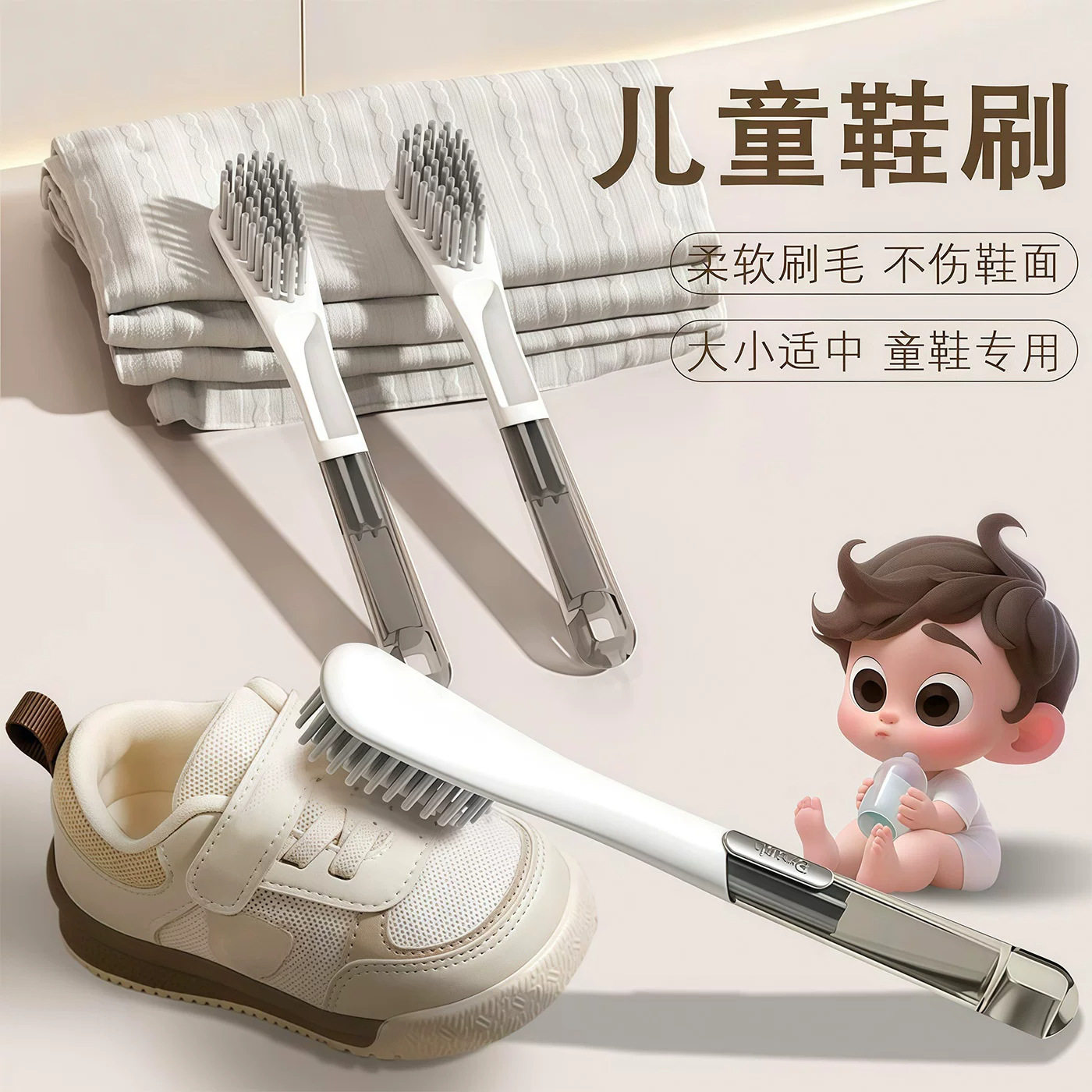 鞋刷软毛儿童洗鞋洗衣刷长柄刷小婴儿衣物刷鞋不伤鞋面清洁刷神器
