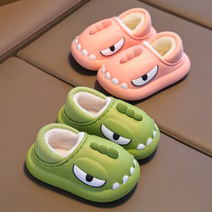 儿童棉拖鞋男童包跟秋冬季男孩外穿防水亲子保暖家居宝宝恐龙棉鞋
