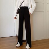 黑色开叉裤 裤 女秋冬大码 子百搭潮流休闲阔腿西装 感小众炸街裤 女装