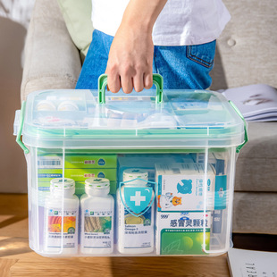 手提家用医药箱带盖防尘医疗用品急救药箱儿童药品双层分格收纳盒