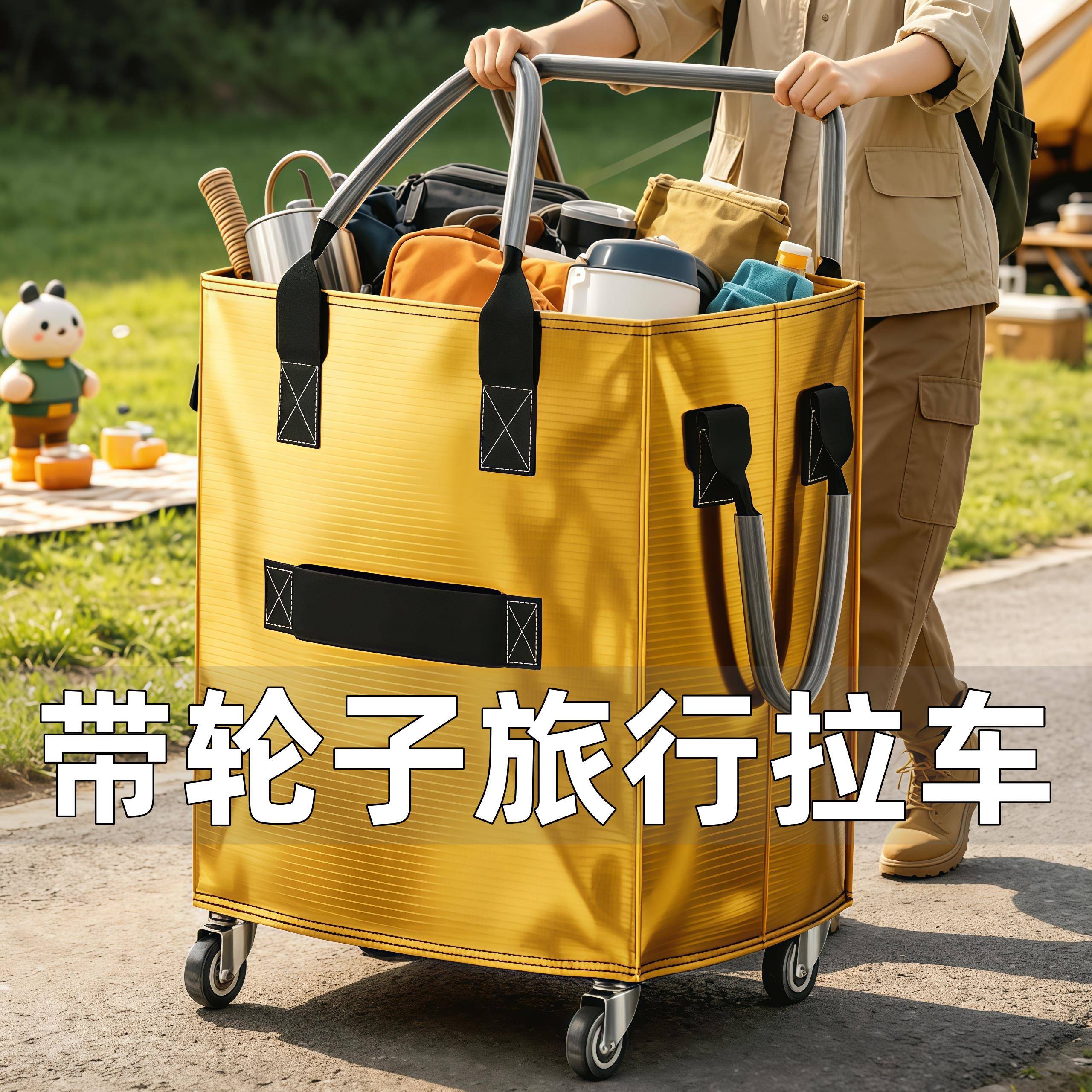 新露营小拉车男女款同款浩肯包拉货旅行买收纳专用带轮可菜携式推