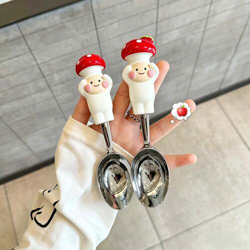 蘑菇头西瓜勺冰激凌甜品勺可爱不钢意家用树脂创餐具吃汤饭锈匙子