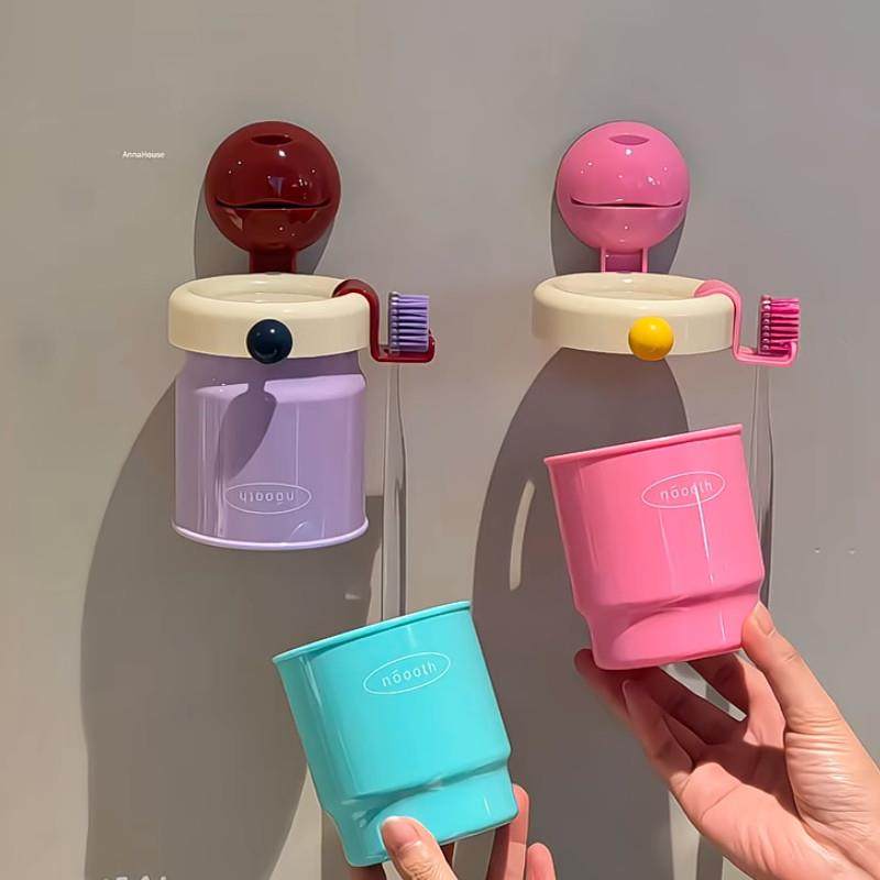 ANNAHOUSE家居馆吸盘牙刷置物架磁吸漱口杯刷牙杯子卫生间壁挂式