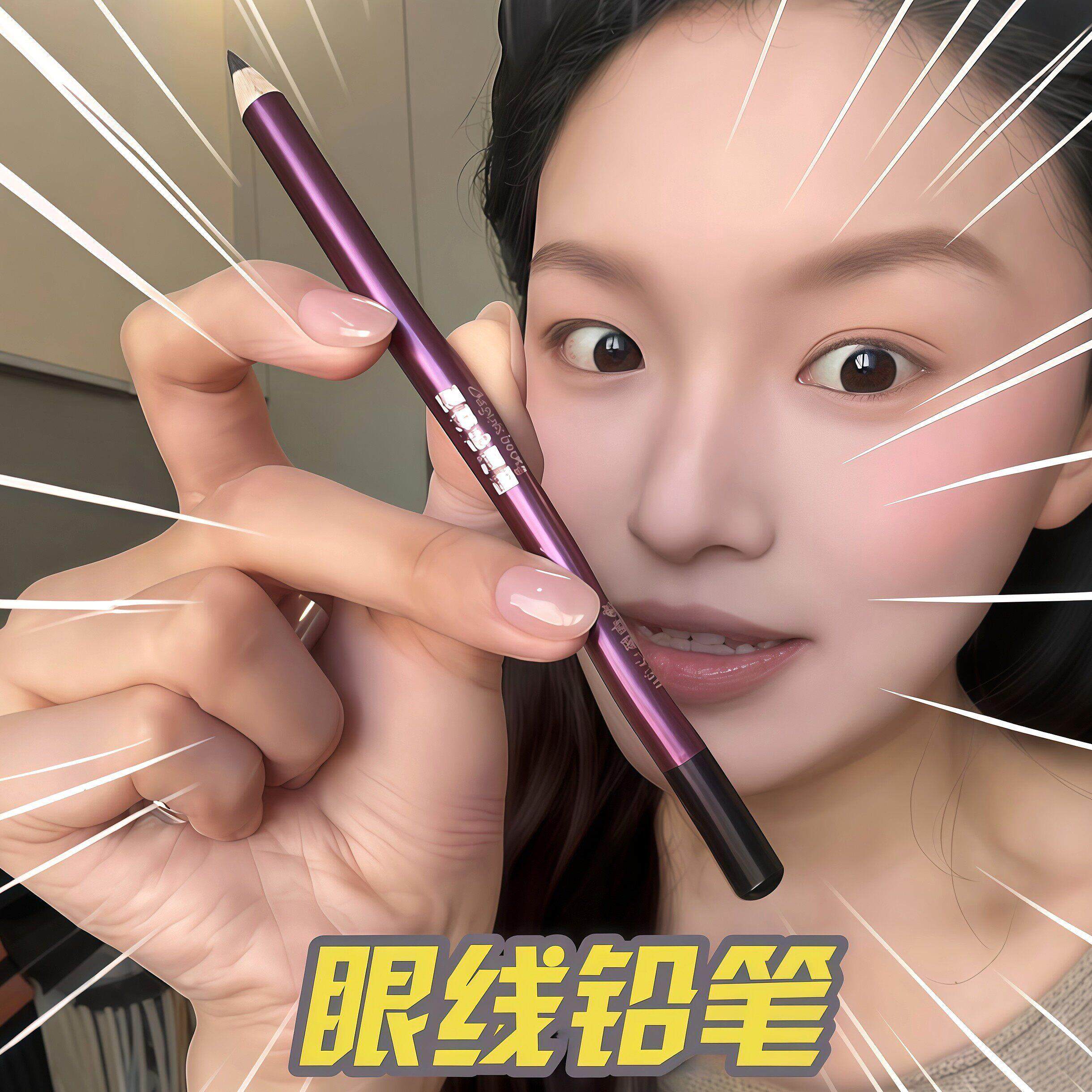 眼线铅笔瞭SVQ！木质眼易线笔胶笔极细持下久不晕染绝棕色至卧蚕
