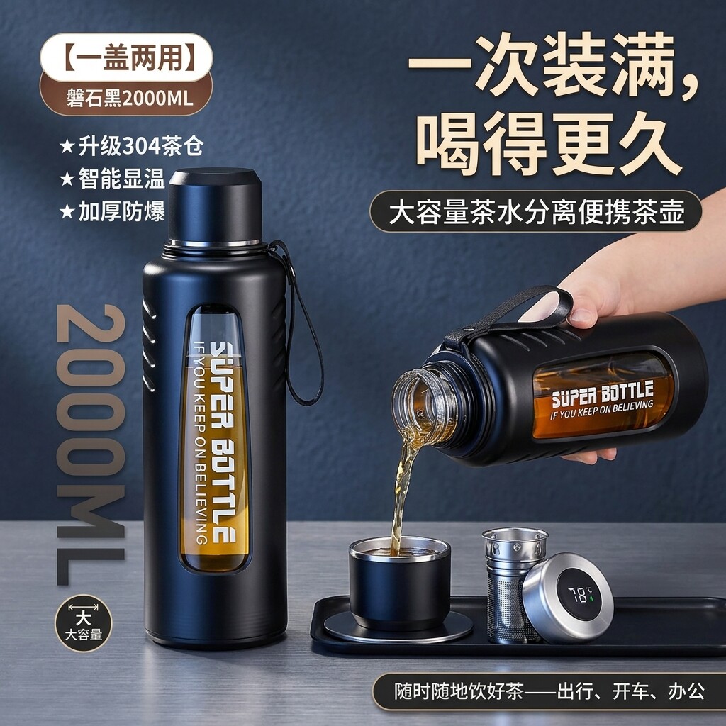 智能显温泡茶杯茶水分离杯子大容量水杯2025新款耐摔高硼硅玻璃杯