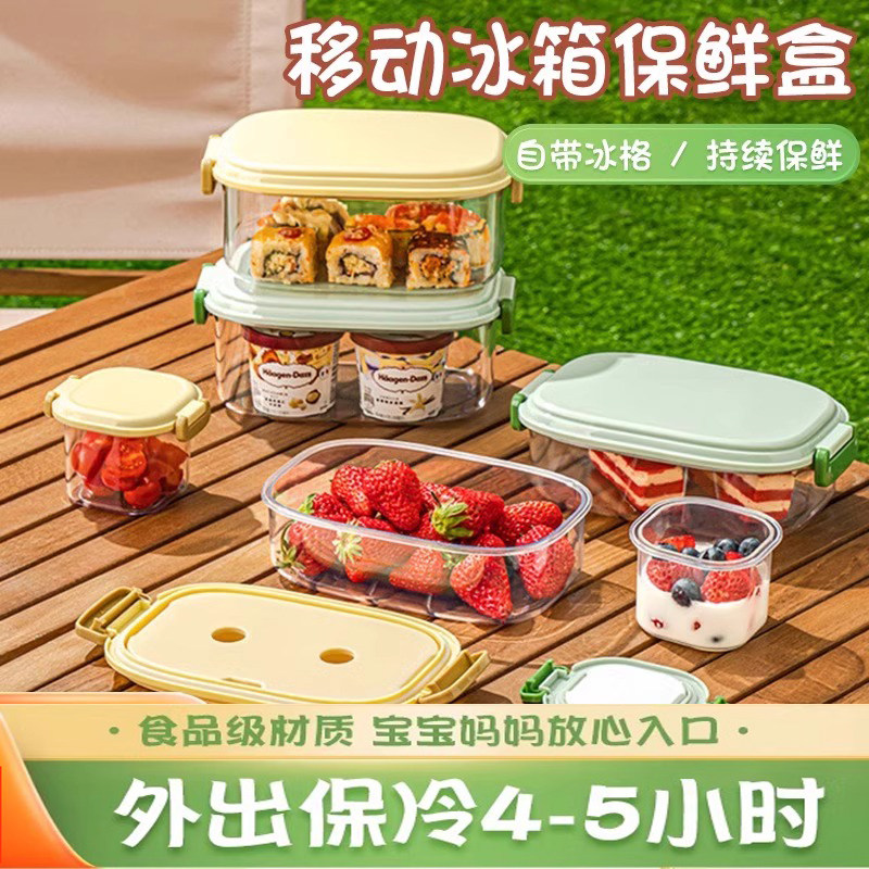 夏季带冰盒保鲜盒移动小冰箱保冷制冷盒食品级外出携带水果便当盒