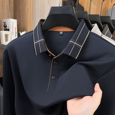 日本品质长袖POLO衫男士春秋季商务男装抗皱免烫翻领长袖T恤Polo