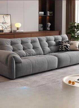 现代简约轻奢猫抓式直排组48167合沙发意客厅大皮象耳皮布沙朵发