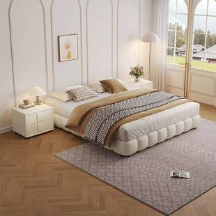 泡小芙奶储油风无床头网红软包床现代米简约物双人主卧户QML型榻