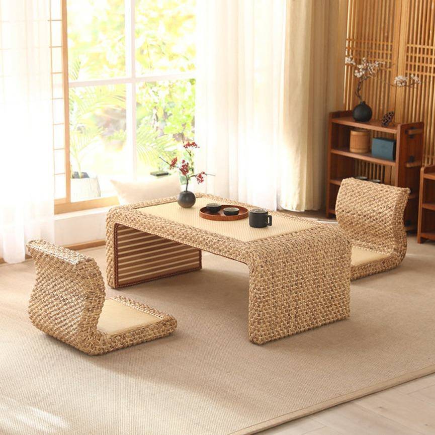 藤编台桌几椅客长方形复古榻榻米茶小桌子实木阳厅休LPJ闲茶桌简