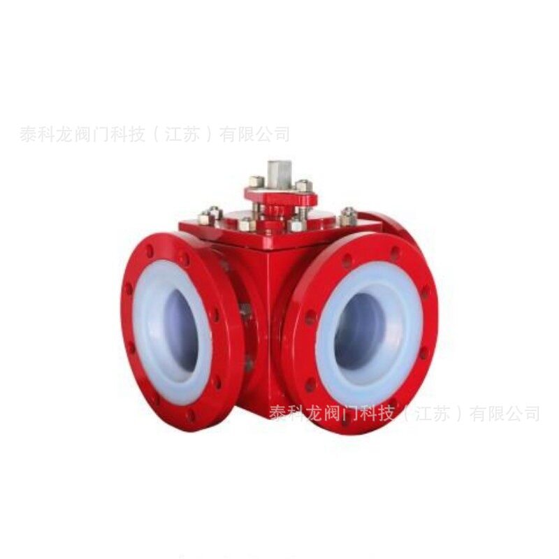 手动钢衬四氟四通法兰球阀