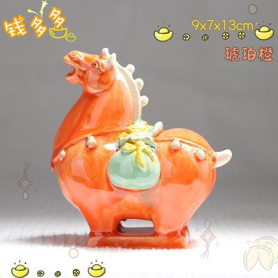 洛阳博物馆游旅纪念唐三彩文马创可爱小胖桌上有钱陶瓷摆件办OIK