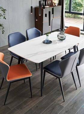 亮光岩无品牌/桌椅组现代简约板长方形家用小户餐型饭桌轻奢休合