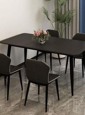 意式极桌简岩餐家PXG用小户桌型现代长方形组合黑色餐椅板子全黑