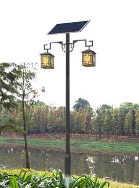 4米户外双头中式仿古庭院灯 砂灰色方形灯笼装饰led太阳能景观灯