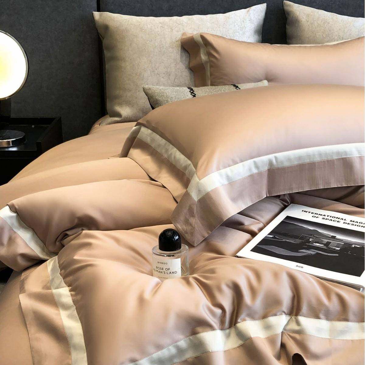 式意轻奢纯FNB色天睡丝棉四件板套丝滑凉感裸床单被套样间床品