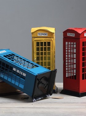 复古摆件欧式咖啡厅酒吧装饰加油机存钱罐铁皮邮筒储蓄罐模型陈设