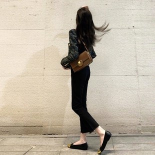 加绒微喇牛仔裤女2023年秋冬新品高腰显瘦八分小个子喇叭牛仔裤女