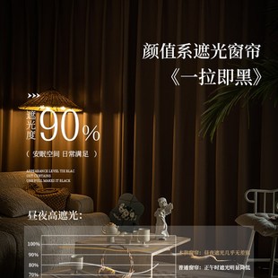 全送罗马杆加厚加高窗帘自建房卧室隔热遮阳 3米3.1高窗帘北欧新款