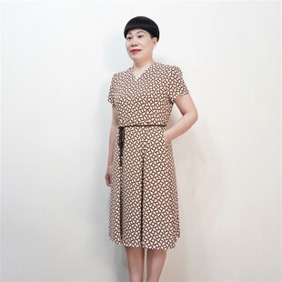 50岁妈妈连衣裙夏装 婆婆裙子气质收腰显瘦 中长裙单层轻薄2024新款