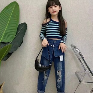 女童牛仔裤春秋外穿2022新款儿童直筒长裤中大童秋季休闲宽松裤子