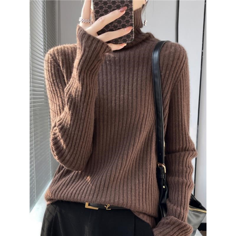 配大衣高领毛衣女秋冬加厚宽松针织衫2024新款内搭堆堆领打底衫女