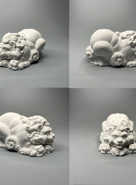 石狮子麒麟雕刻摆件古风神兽镇宅书房客厅装饰汽车呆萌可爱小动物
