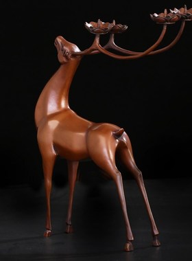 匠泽铜魂 纯紫铜祥鹿烛台摆件复古创意家居装饰格调结婚礼物