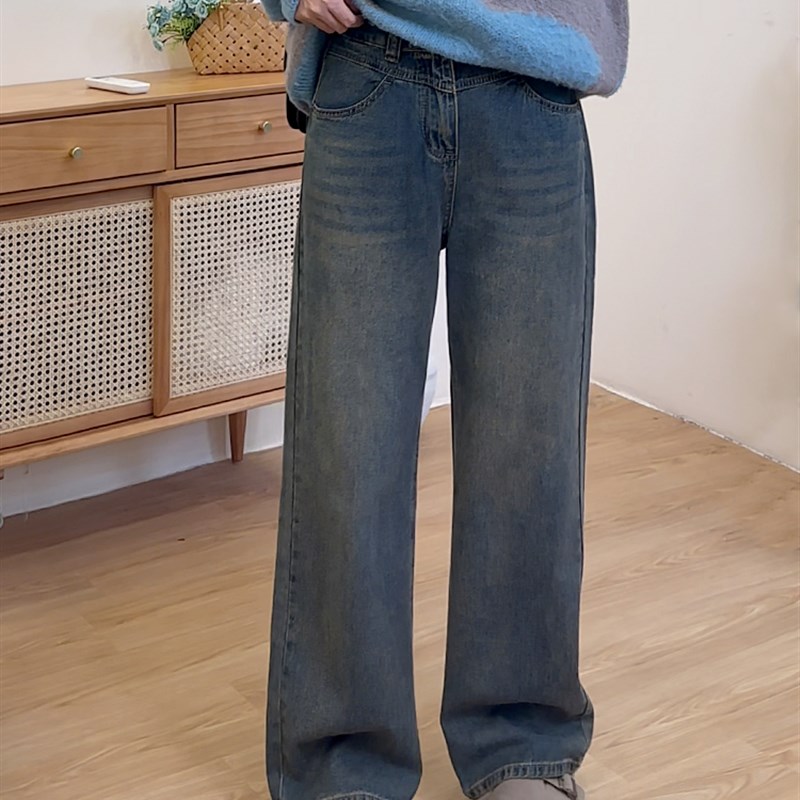 阔腿牛仔裤女春秋新款大码胖妹妹梨型身材高腰宽松垂感百搭拖地裤