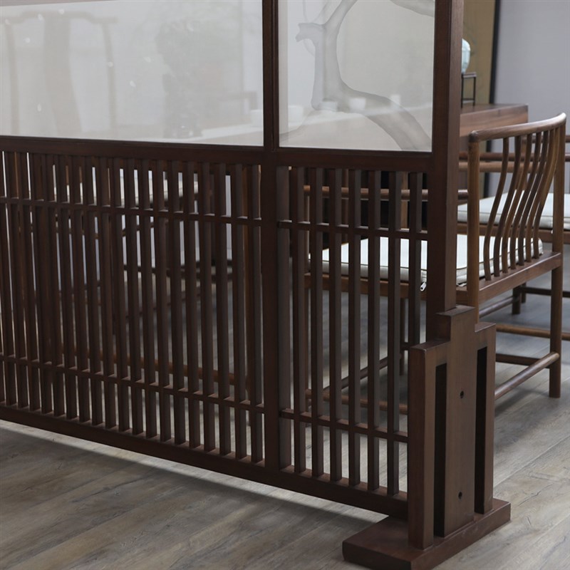 墨兰工坊新中式实木屏风高端隔断客厅家俱简约木质移动半透格栅屏