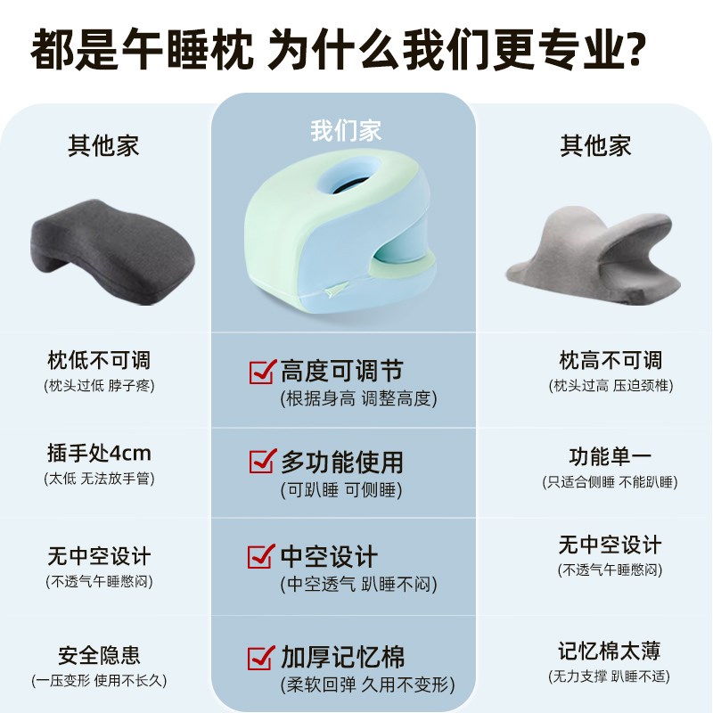 趴着睡专用枕头儿童睡觉抱枕趴桌子午休神器小学生午睡枕午觉趴枕