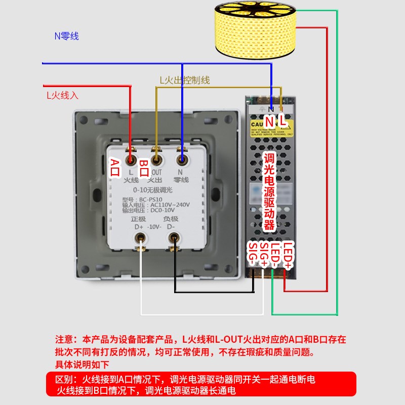 1/0-10v调光器Led无极调光面板灯酒店86型有源调光控制器旋钮开关