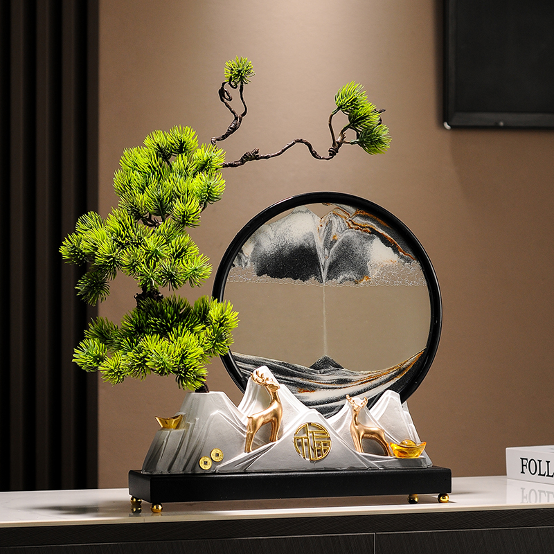 招财流沙画沙漏创意摆件玄关酒柜办公室装饰品新中式乔迁开业送礼