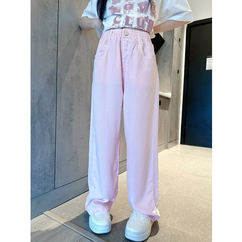 女童裤子夏季新款儿童高腰牛仔裤夏装阔腿裤女大童薄款宽松直筒裤