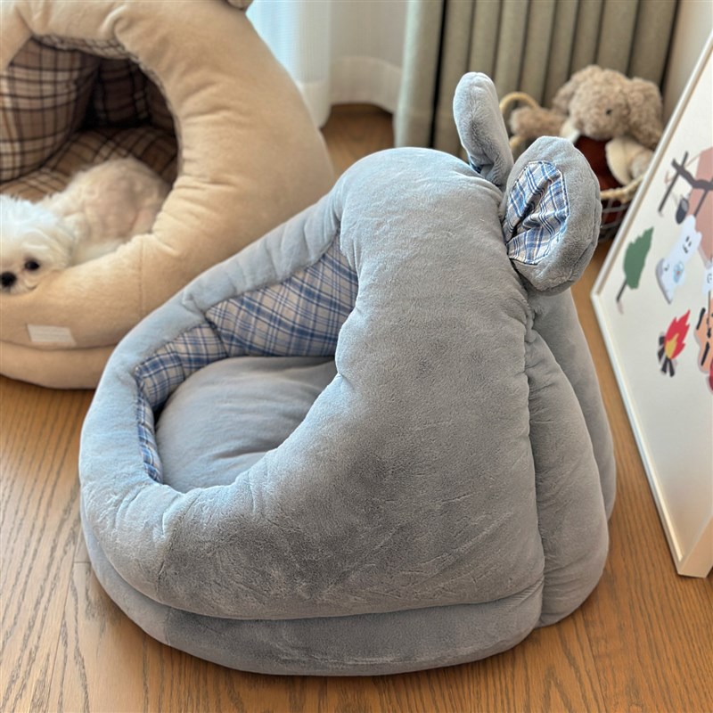 半封闭式毛茸茸狗窝可爱狗床猫窝保暖毛绒宠物沙发安全感沙发