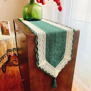 新品 饰餐桌布 米绿钩针桌旗棉线镂空茶几布电视柜五斗柜盖巾鞋 柜装