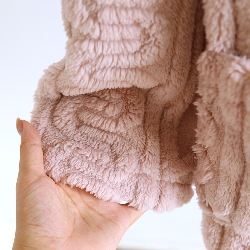 提花法兰绒情侣睡衣单件上衣男女保暖珊瑚绒秋冬季加厚长袖家居服