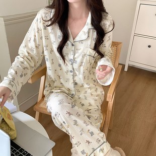 薄款 套装 睡衣女夏季 长袖 春秋家居服动物 夏天2024新款 甜美可爱开衫