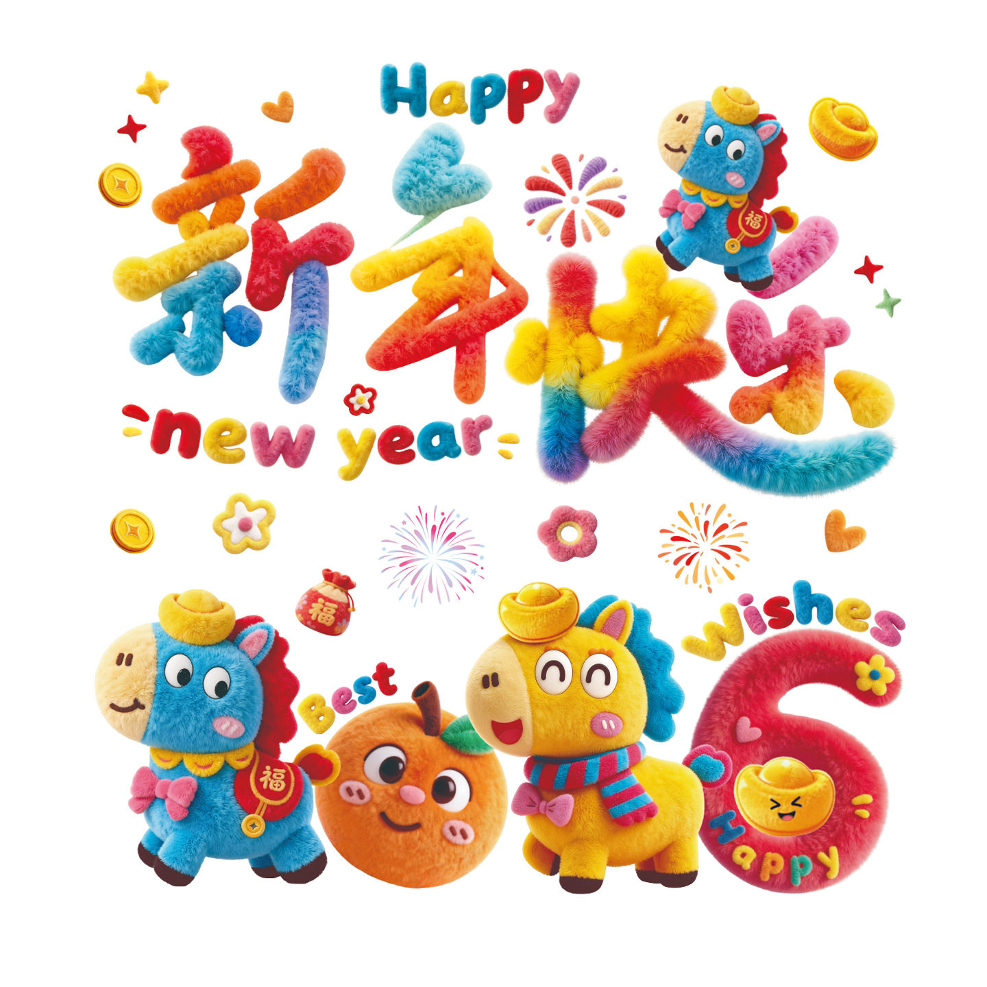 马年静电贴窗花5D毛绒风2026过年场景布置装饰春节窗贴新年玻璃贴,节庆用品/礼品,福字/窗花/窗贴,淘宝优惠券,粉丝福利购,淘宝优惠卷