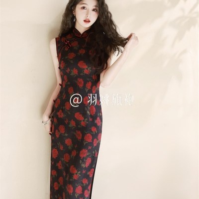 现货速发新中式无袖旗袍2025春夏民国风旧事玫瑰花文艺复古气质日