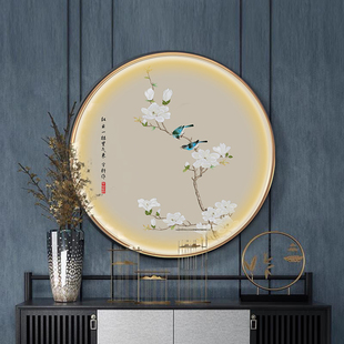 快速发货新中式柜子装饰r画玄关挂画灯光画圆形客厅茶室古风走廊