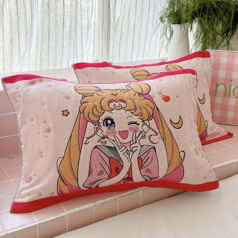 【官方旗舰店正品】纱布枕巾纯棉一对轻奢高级感等品可爱二次元女