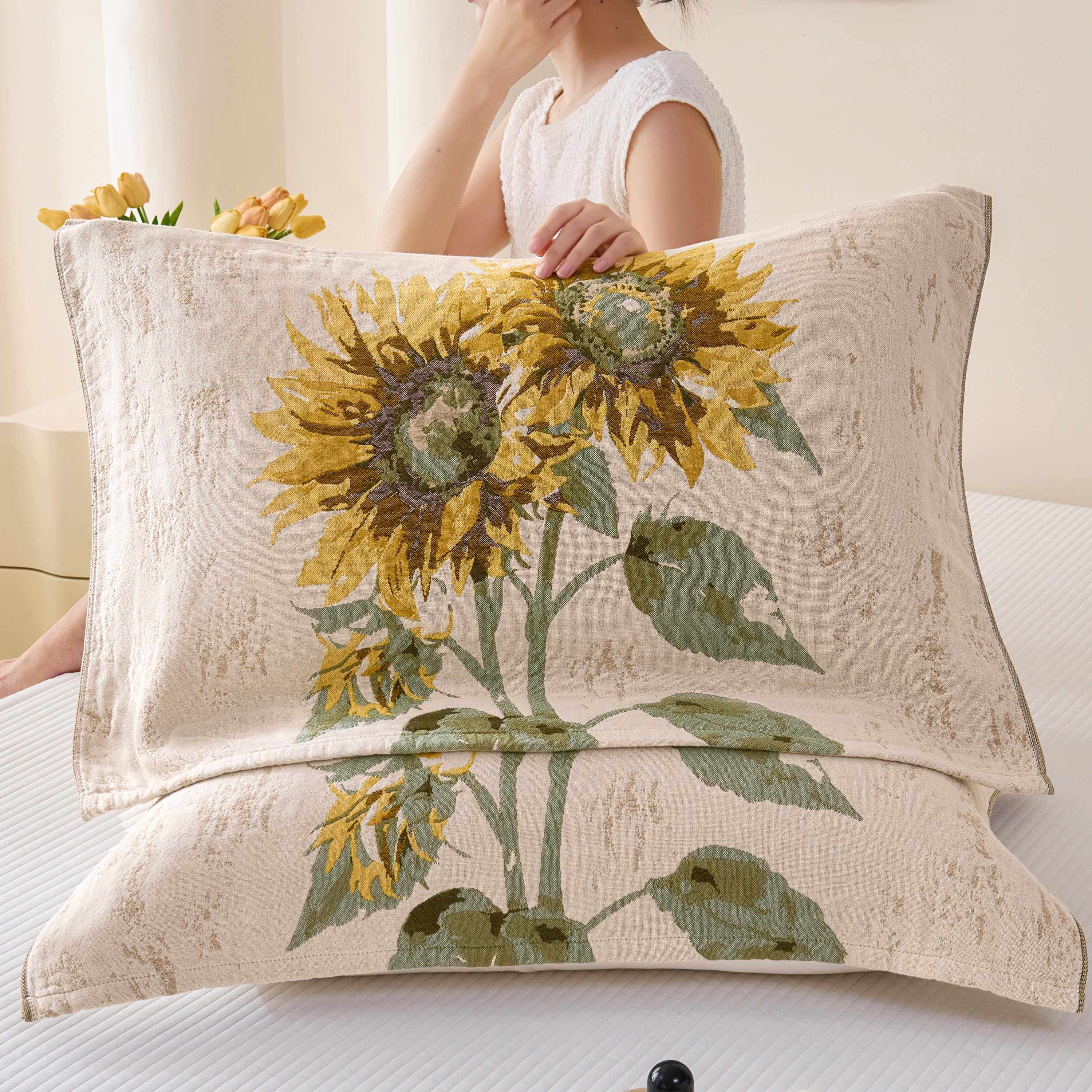 【官方旗舰店正品】纱布枕巾纯棉一对轻奢高级感等品罗兰度花卉装