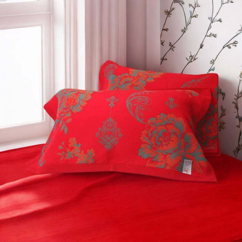 【官方旗舰店正品】纱布枕巾纯棉一对轻奢高级感等品红色牡丹精梳