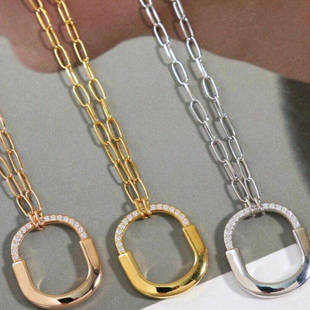 LOCK半钻小号锁头项链易烊千玺同款 U形锁骨链小众轻奢饰品