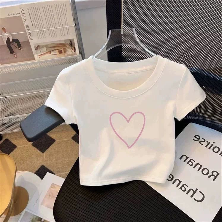 纯棉女童白色短袖T恤短款夏季高腰小众设计童装上衣露腰中大童ins